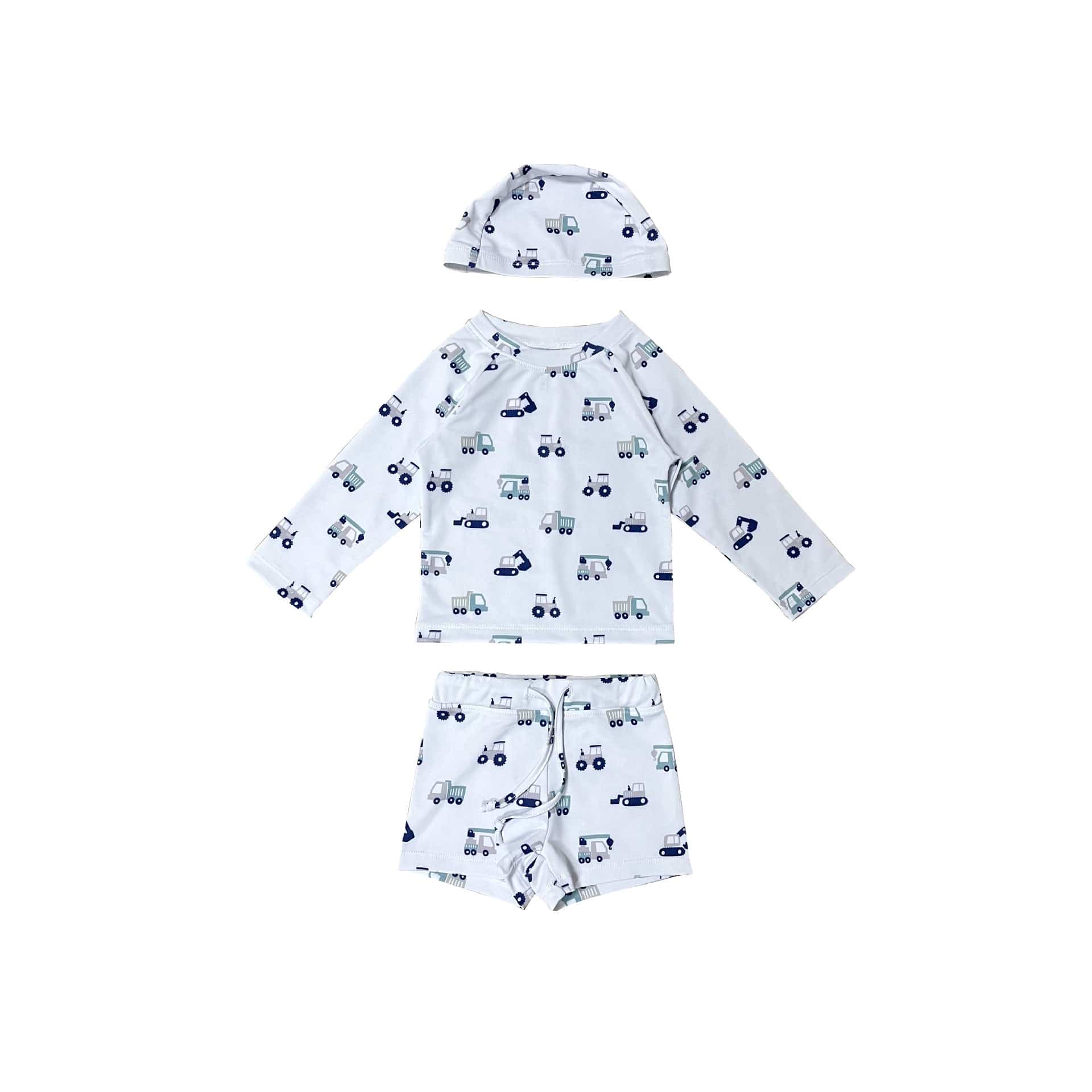 ベビー用水着 car 3pc set / 80cm ベビー キッズ 水着 ラッシュガード セパレート 長袖 トップス ショートパンツ 帽子 ボーイズ アニマル スペース 宇宙 スイムウェア【mh0002464】