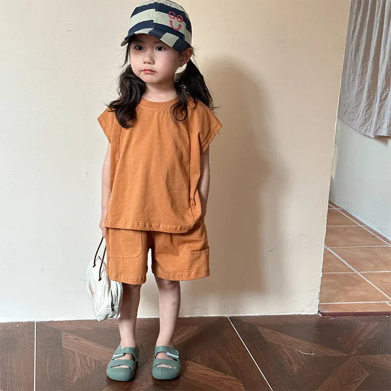 半袖セットアップ caramel / 12M  80cm キッズセットアップ 2点セット ショートスリーブTシャツ+ショートパンツ 2カラー