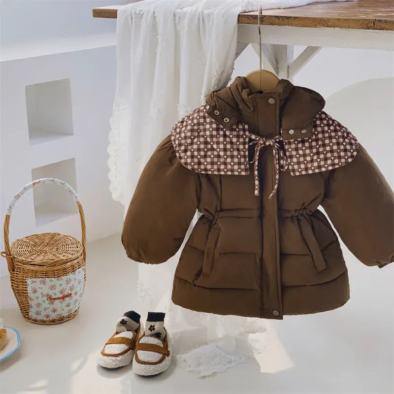 ショートコート・ジャケット・ジャンパー Caramel / 90cm 24M キッズアウター ショールつけ襟フーディウエストマーク中綿ダウンジャケットコート【mh0008410】