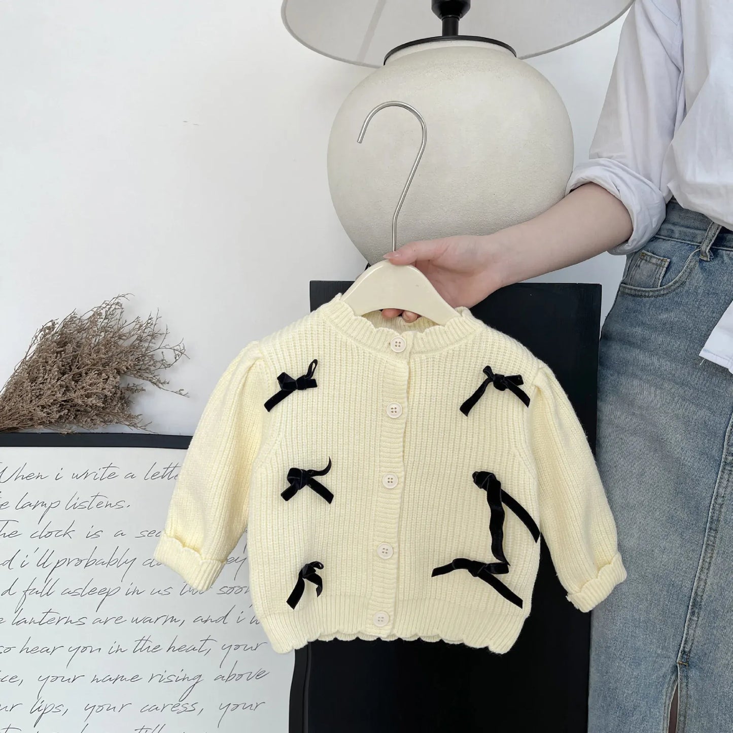 ロンパースセットアップ cardigan / 6M  66CM ベビーカーディガン/ロンパース リボン刺繍ニットカーディガンジャケット/バイカラーサスペンダーニットボディスーツ【mh0007762】