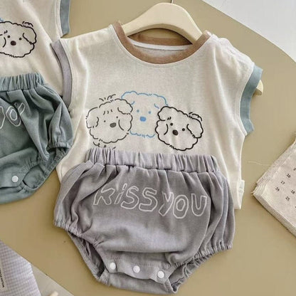 ノースリーブセットアップ cartoon pattern vest sleeveless bag pants suit【mh0009525】