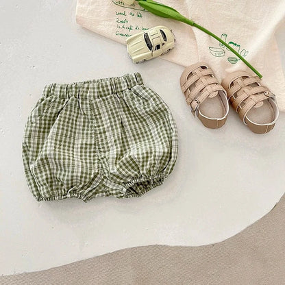 半袖セットアップ Check / 66cm ベビートップス/パンツ ボーダー半袖Tシャツ/恐竜プリントタンクトップ/無地ショートパンツ/チェックバルーンショートパンツ【mh0005548】