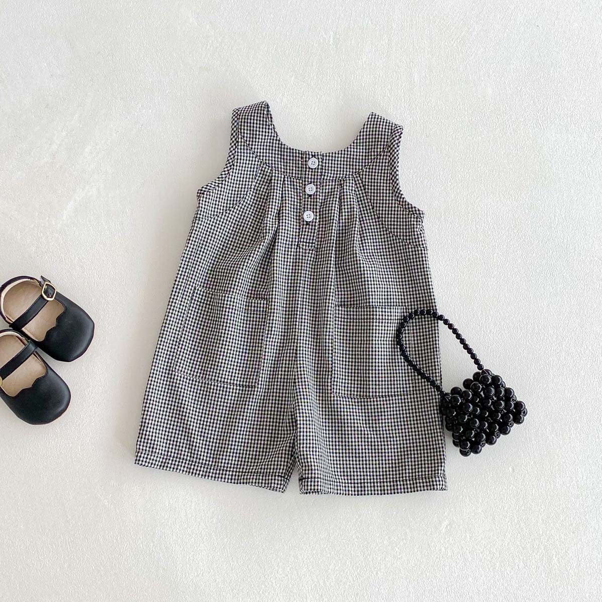 ノースリーブジャンプスーツ Check / 73cm コットンリネンチェックノースリーブジャンプスーツ【mh0009763】