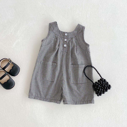 ノースリーブジャンプスーツ Check / 73cm コットンリネンチェックノースリーブジャンプスーツ【mh0009763】