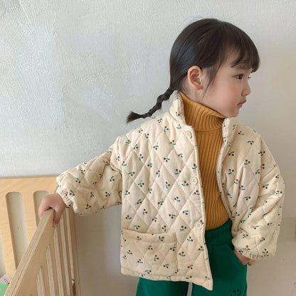 ショートコート・ジャケット・ジャンパー cherry / 80cm / 取り寄せ（7〜21日） キッズ チェリー さくらんぼ フラワー キルティング ジャケット コート アウター
