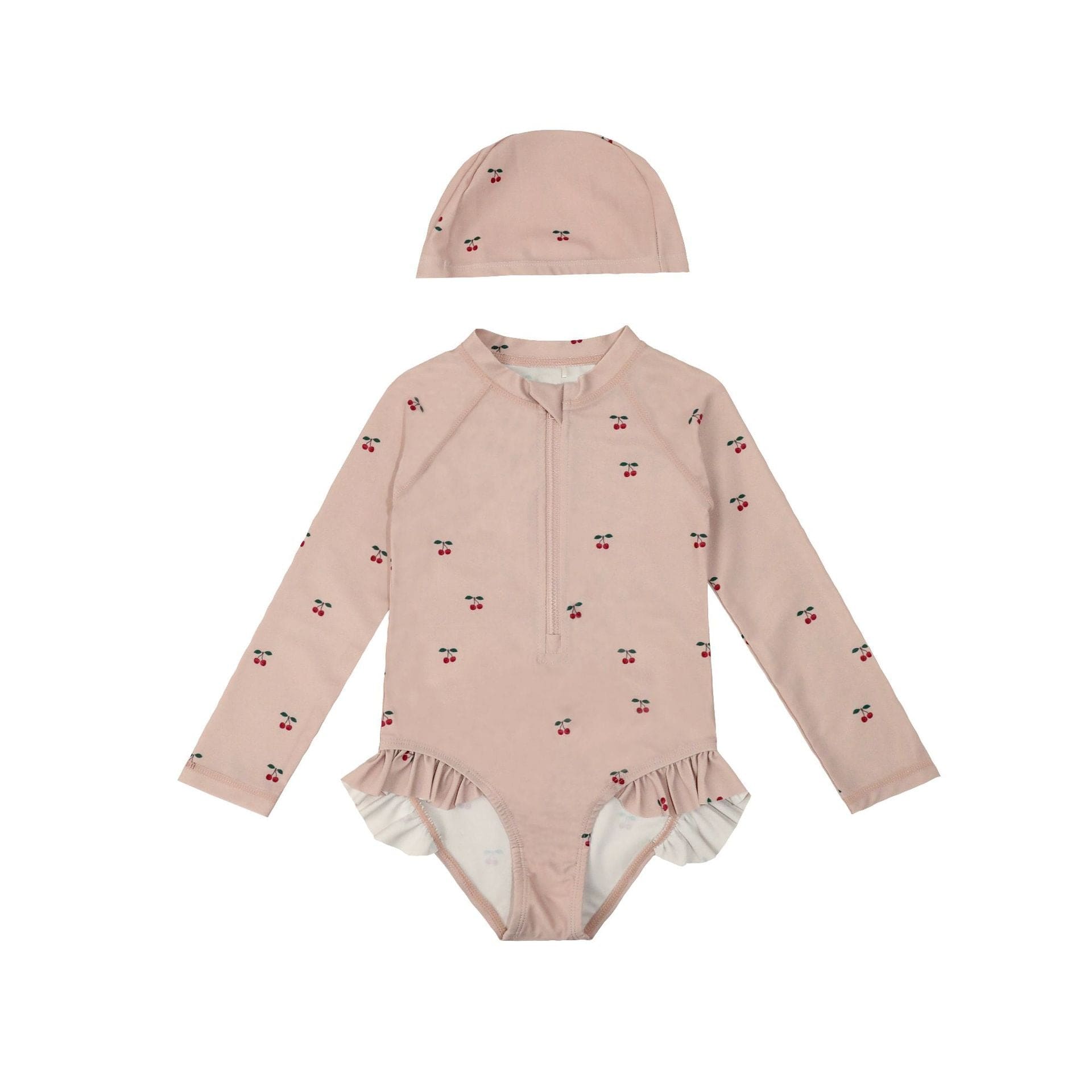 ベビー用水着 cherry [swimsuit + swimming cap] / 80 ガールズ水着 長袖ワンピーススイムウェア ラッシュガード【mh0009346】