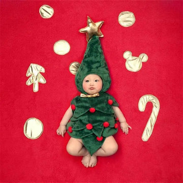 ノースリーブロンパース christmas / 100 Days ベビーコスチューム クリスマスツリー クリスマス衣装 パーティ ボディスーツ 帽子セット グリーン ユニセックス 男の子 女の子 子供服【mh0003385】