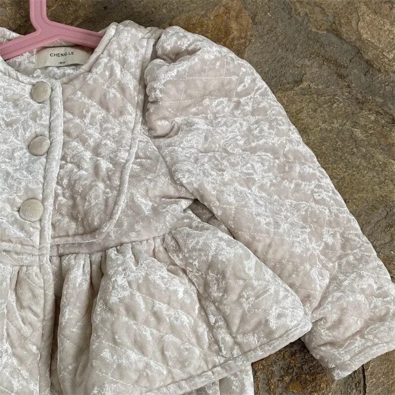 ショートコート・ジャケット・ジャンパー coat / 90cm キッズキルティングジャケット スカート 単品 ベルベット ペプラムジャケット お出かけ スーツ ガールズ 女の子 子供服