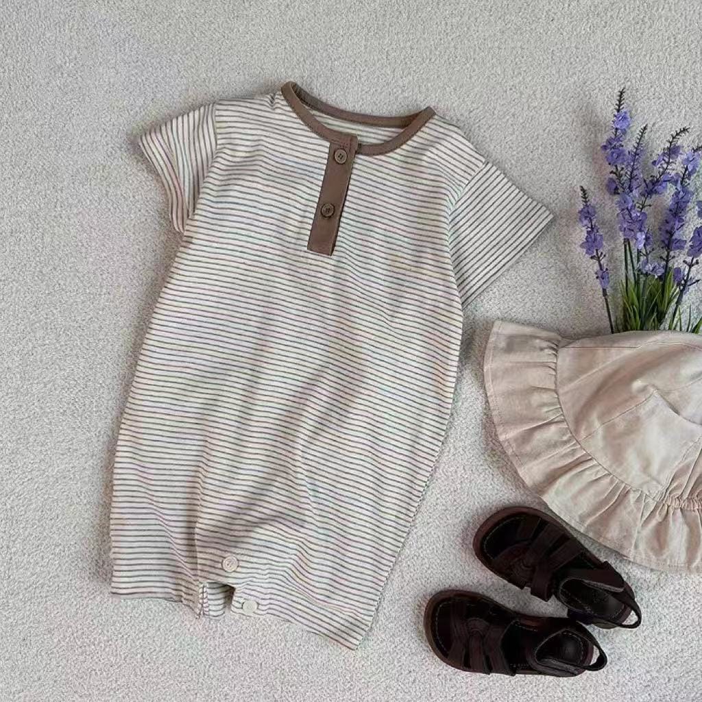 半袖ロンパース Cocoa / 66cm ボーダーヘンリーネック半袖ロンパース【mh0010417】