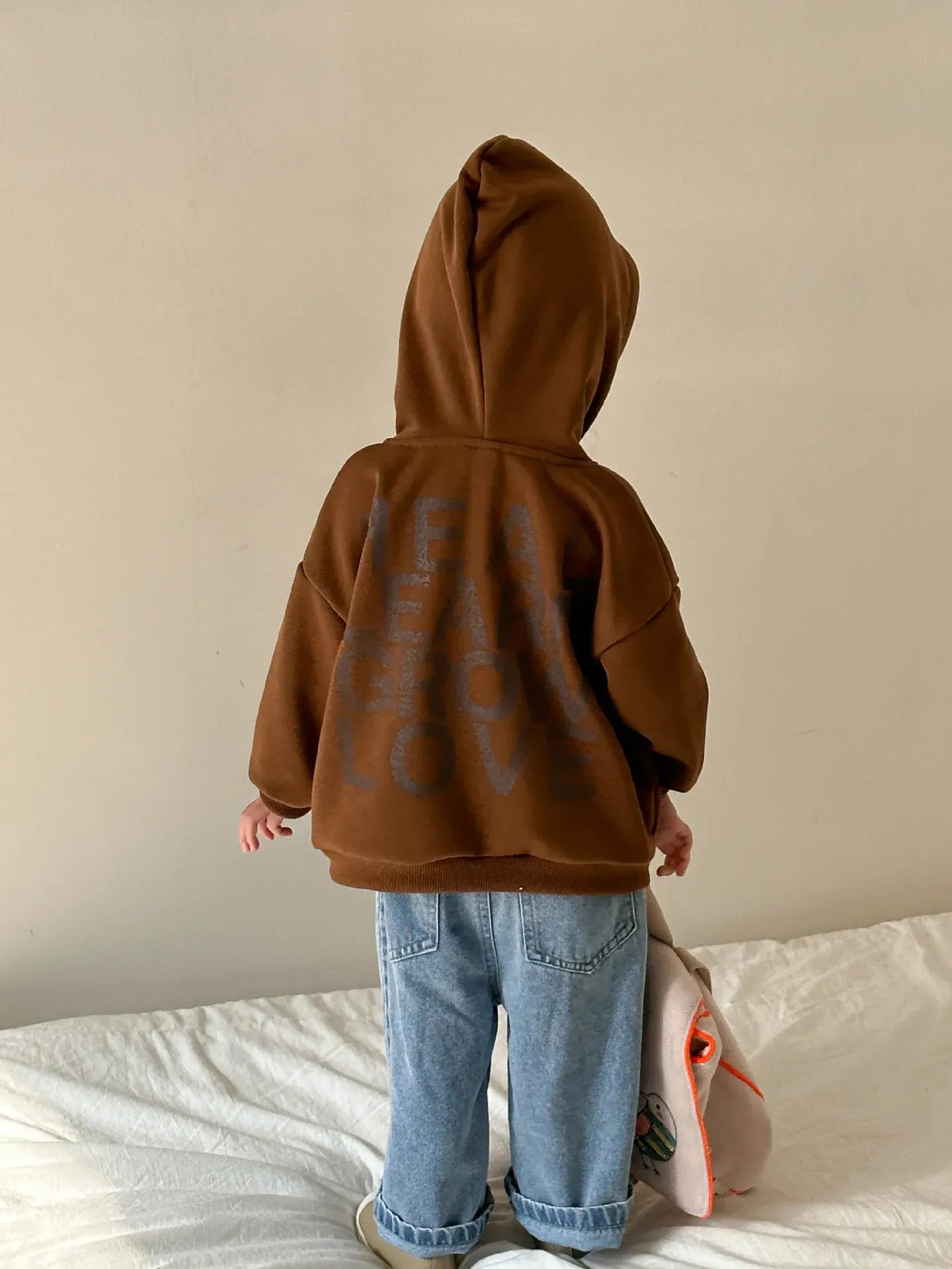 トレーナー・フーディ coffee / 12M  80cm キッズトップス フーディパーカー フード付きスウェットシャツ バックレターロゴプリント コーヒー/ブルー/2カラー