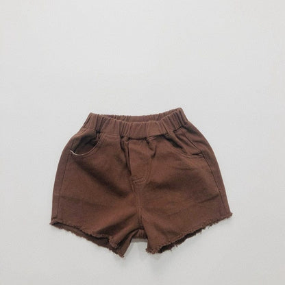 ハーフパンツ・ショートパンツ coffee / 12M/80cm キッズ シンプル ベーシック 切りっぱなし ルーズ サマー ショートパンツ 6カラー ユニセックス