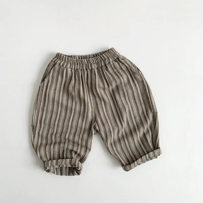 ロングパンツ・スウェットパンツ coffee / 12M  80cm / 取り寄せ（7〜21日） キッズパンツ ルーズクロップドパンツ レトロ ストライプ 2カラー