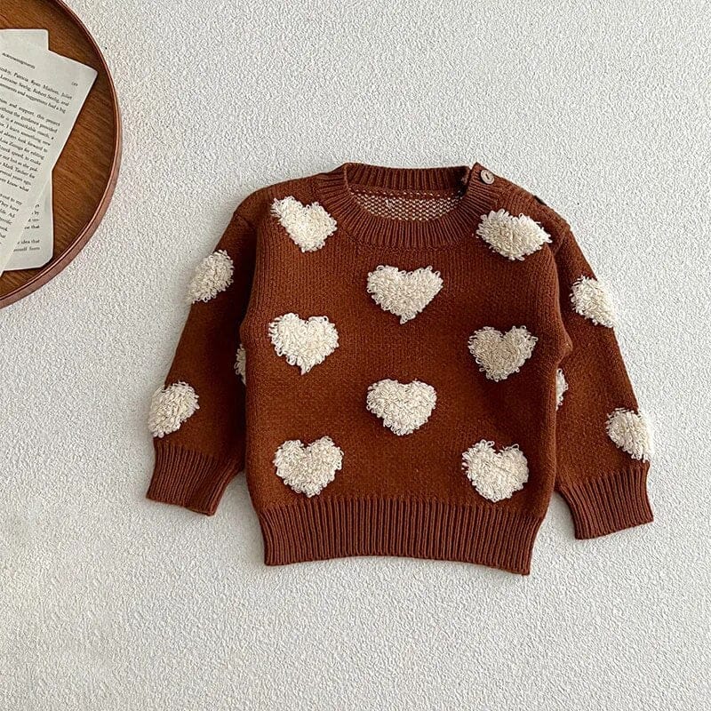 ニット・セーター coffee / 66cm ベビー セーター 長袖ニット ハート ピンク コーヒー 2カラー ガールズ 女の子 子供服