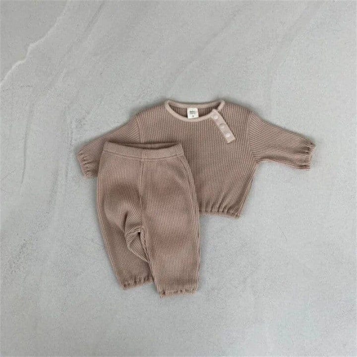 長袖セットアップ coffee / 66cm ベビーセットアップ 2点セット 長袖Tシャツ ロングパンツ コーヒー/ベージュ/2カラー
