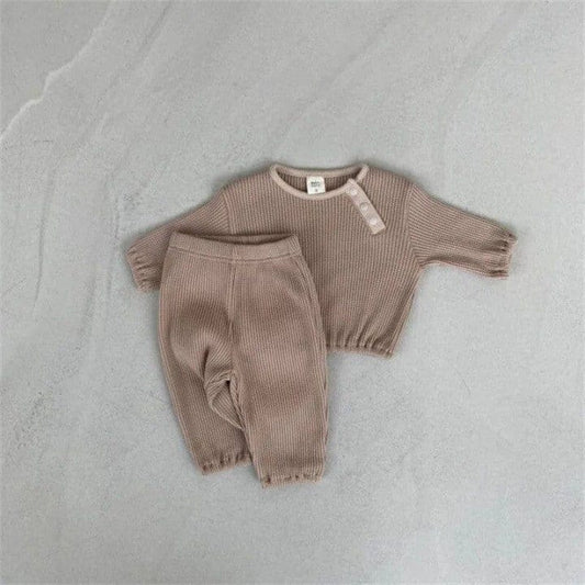 長袖セットアップ coffee / 66cm ベビーセットアップ 2点セット 長袖Tシャツ ロングパンツ コーヒー/ベージュ/2カラー