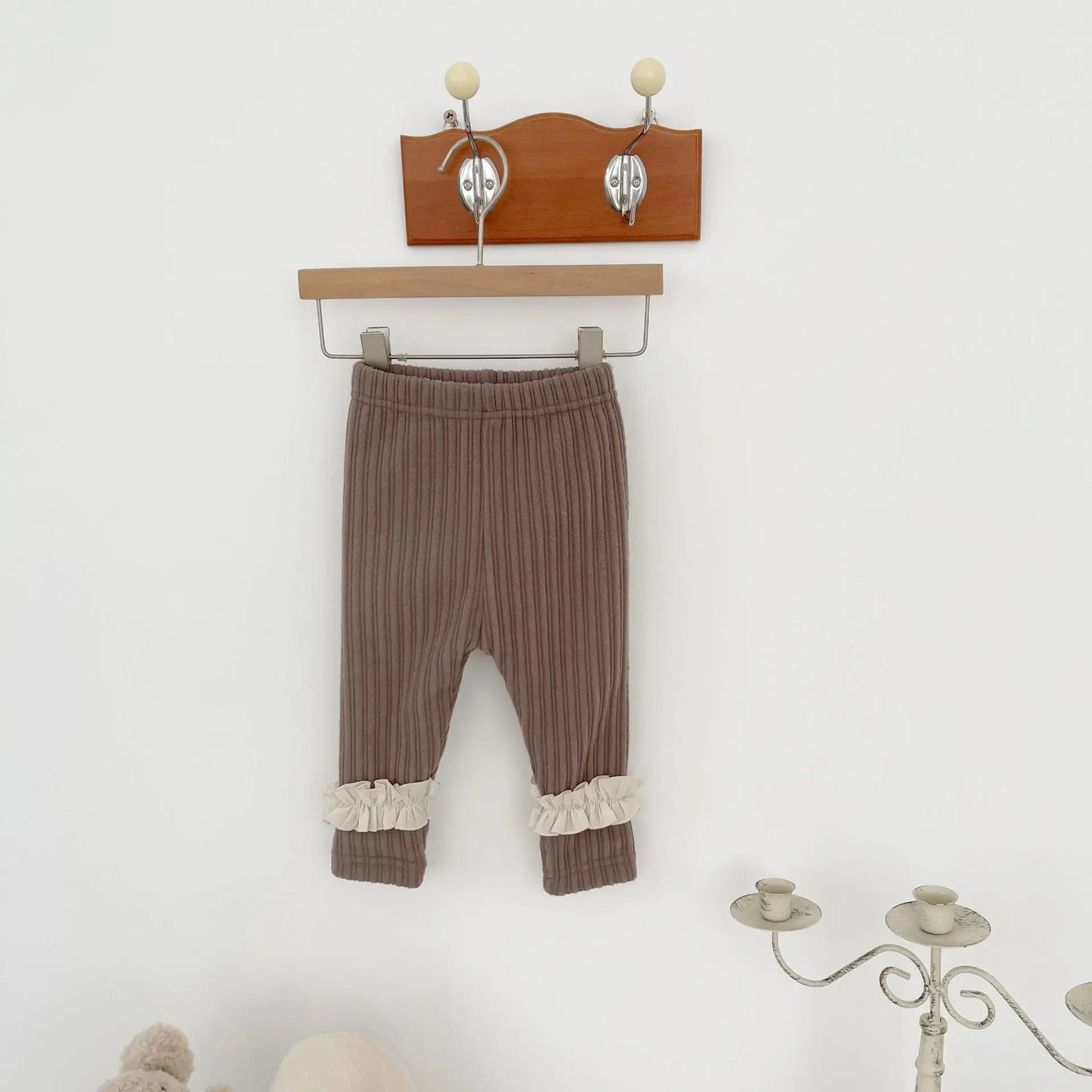 レギンスパンツ Coffee / 66cm 6M ベビーパンツ フリル裏フリースリブレギンスパンツ【mh0008496】