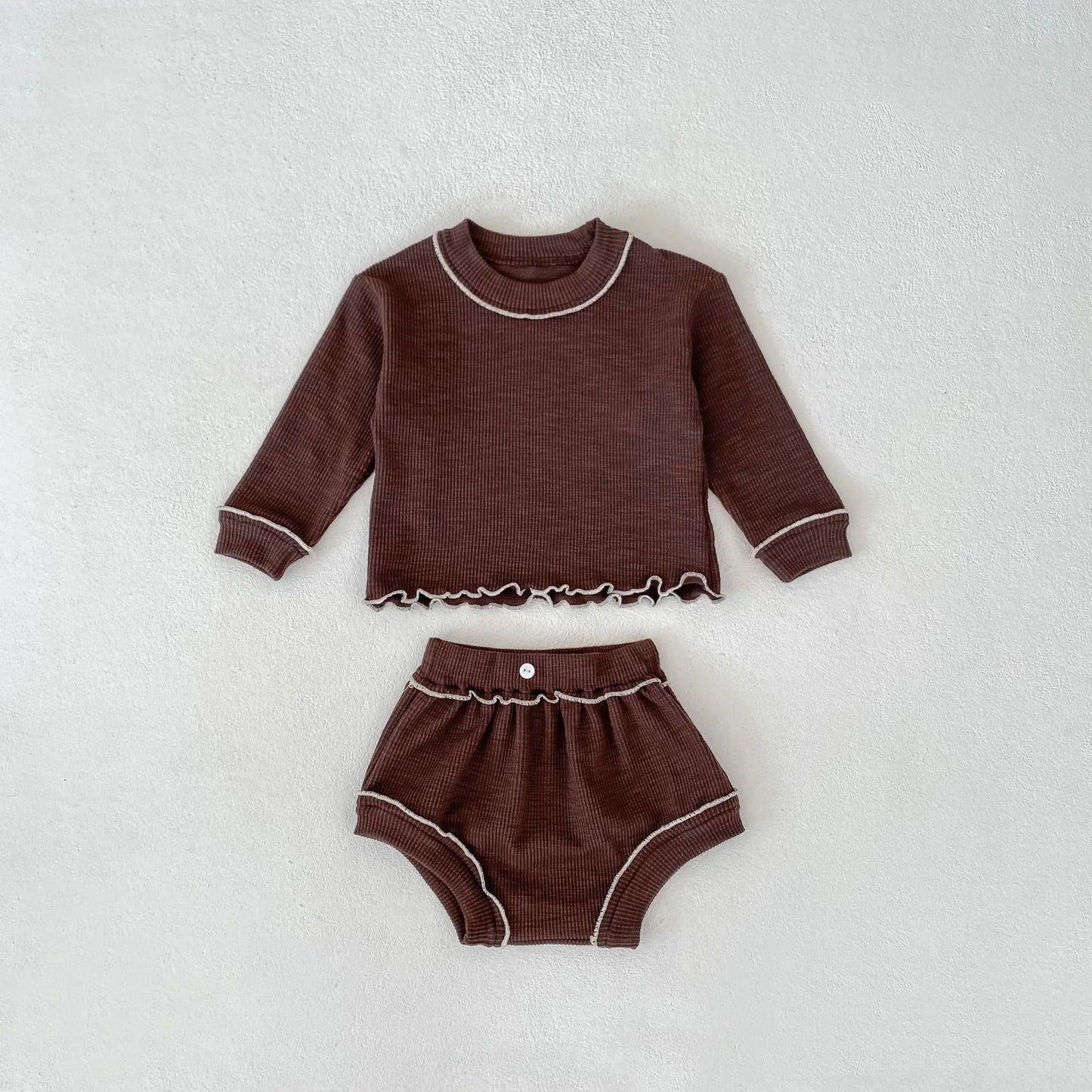 長袖セットアップ Coffee / 6M (66cm) ベビーセットアップ 2点セット 長袖Tシャツ ブルマパンツ シンプルベーシック 3カラー