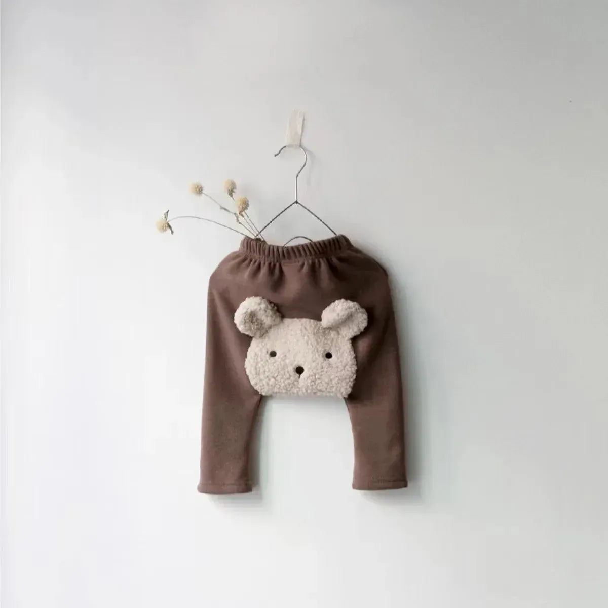 レギンスパンツ coffee / 6M  66cm ベビーパンツ アニマルヒップパッチレギンスパンツ 裏フリース うさぎバニー くまベア 4カラー ユニセックス 男の子 女の子 子供服