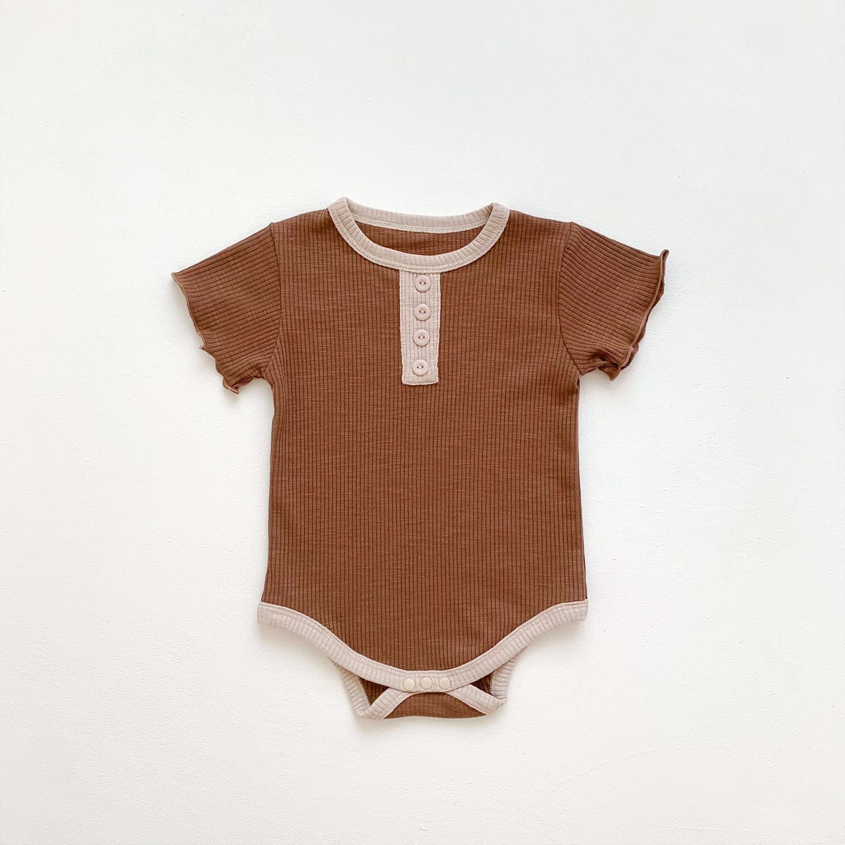 半袖ロンパース Coffee / 6M 66cm ベビー リブ 半袖 ロンパース【mh0000777】