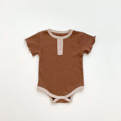 半袖ロンパース Coffee / 6M 66cm ベビー リブ 半袖 ロンパース【mh0000777】