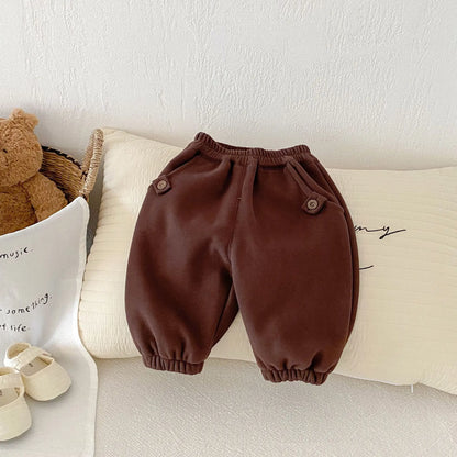 ロングパンツ・スウェットパンツ Coffee / 73cm ベビーキッズパンツ 裏フリースロングルーズシンプルスウェットパンツ 2カラー【mh0007678】