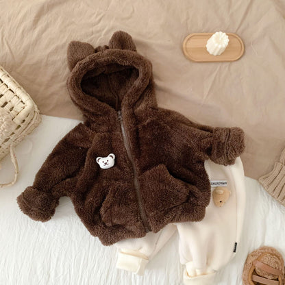 カーディガン・パーカー Coffee / 73cm 6-9M ベビーアウター くま耳フーディボアフリースジップアップパーカージャケット 2カラー【mh0007438】