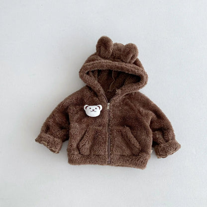 カーディガン・パーカー Coffee / 73cm 6-9M ベビーキッズアウター ファーフリースベアくま耳付きフーディジッパーパーカージャケット 2カラー【mh0007516】