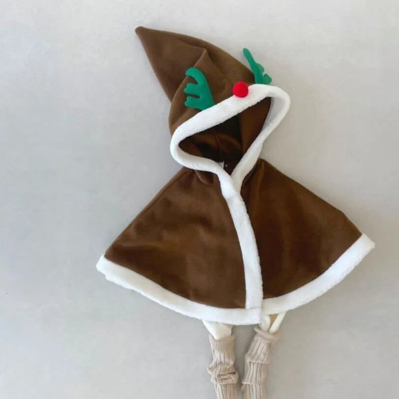 ショートコート・ジャケット・ジャンパー coffee / 73cm / 取り寄せ（7〜21日） ベビー クリスマスポンチョ ケープ コスチューム フーディ フード サンタ トナカイ レッド グリーン ブラウン 3カラー コスチューム ユニセックス 男の子 女の子 子供服