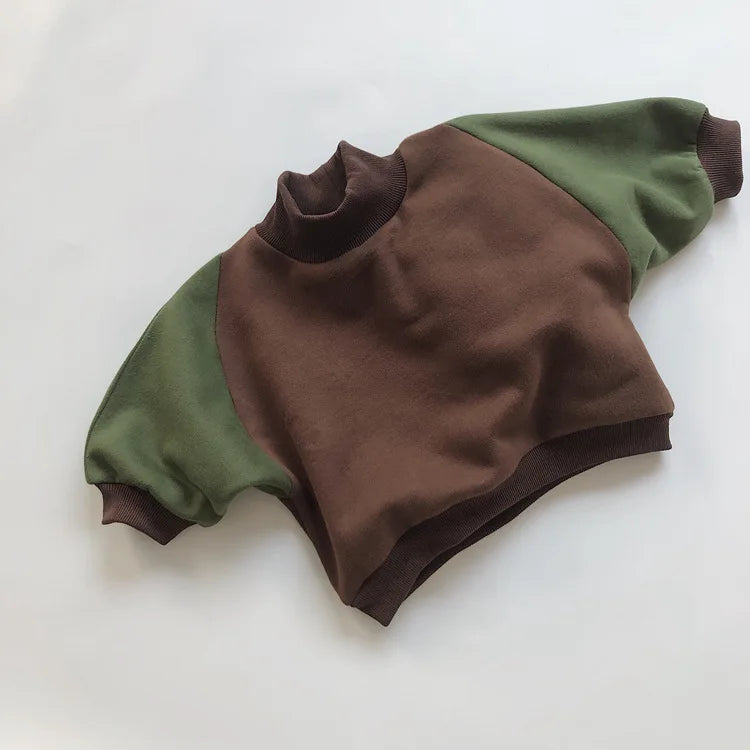 トレーナー・フーディ coffee / 80cm キッズスウェットシャツ 切り替えパッチワーク スタンドカラー ハイネックトレーナー ボーイズ 男の子 子供服