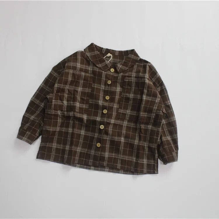 長袖シャツ・ブラウス coffee / 80cm キッズ レトロ チェック  長袖 シャツ ブラウス