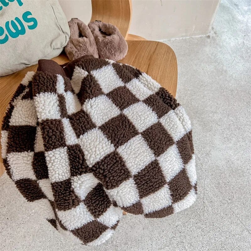 ロングパンツ・スウェットパンツ coffee / 80cm キッズパンツ チェッカー チェック ボアフリース パンツ ブラウン コーヒー 2カラー ユニセックス 男の子 女の子 子供服
