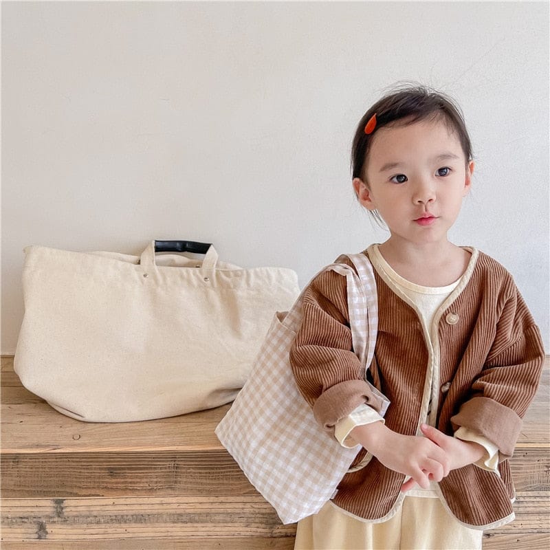 ショートコート・ジャケット・ジャンパー Coffee / 80cm キッズ服 ジャケット コート アウター コーデュロイ バイピング 茶色 ベージュ 2色 男の子 女の子