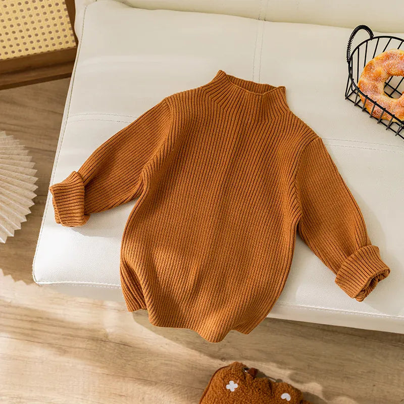 ニット・セーター Coffee / 90cm 24M キッズトップス リブニットハイネックボトルネックシンプル長袖カットソー【mh0008017】