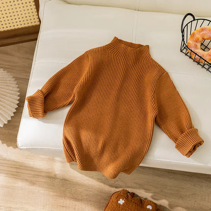 ニット・セーター Coffee / 90cm 24M キッズトップス リブニットハイネックボトルネックシンプル長袖カットソー【mh0008017】