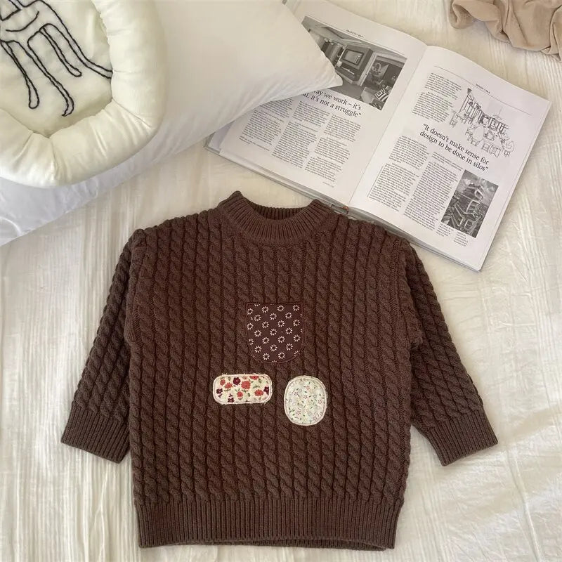 ニット・セーター Coffee / 90cm 24M キッズトップス パッチワークニット長袖セーター【mh0008456】