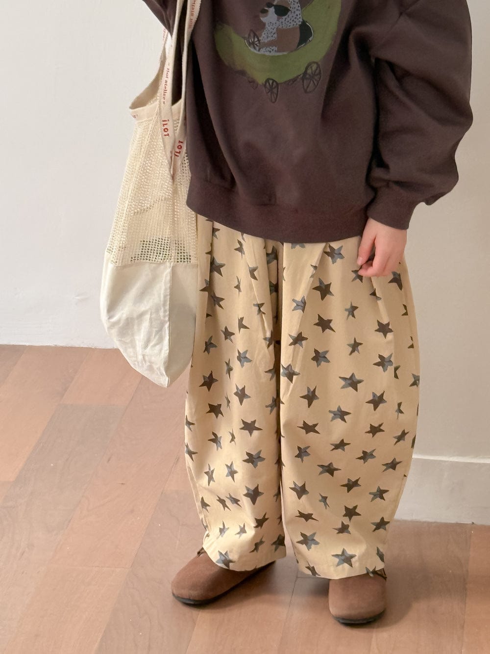 ロングパンツ・スウェットパンツ Coffee / 90cm キッズパンツ 星スタープリントロングルーズワイドパンツ【mh0009198】