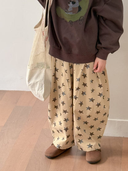 ロングパンツ・スウェットパンツ Coffee / 90cm キッズパンツ 星スタープリントロングルーズワイドパンツ【mh0009198】