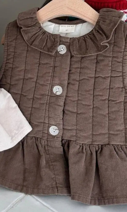 ベスト coffee / 9M  73cm キッズベスト キルティングペプラムベスト ジャケット 2カラー ガールズ 女の子 子供服