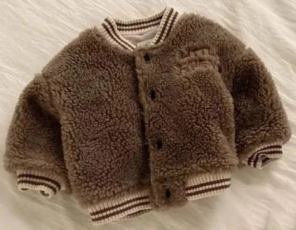 ショートコート・ジャケット・ジャンパー Coffee / 9M  73CM ベビーアウター ボアフリースジャケット レターロゴ刺繍 スタジャンコート コーヒー アプリコット 2カラー【mh0003628】