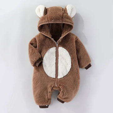 アウタージャンプスーツ coffee bear / 6M  66CM ベビージャンプスーツ アニマルコスチューム ボアフリースフーディジッパーアウタージャンプスーツ 4カラー【mh0007745】