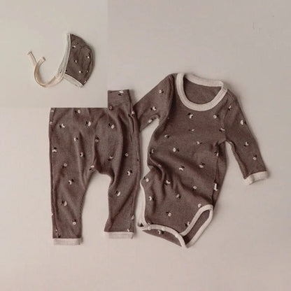 ロンパースセットアップ Coffee Bodysuit Set / 6M 66cm ベビー フラワー セットアップ ロンパース トップス パンツ 帽子 ヘアバンド【mh0000403】