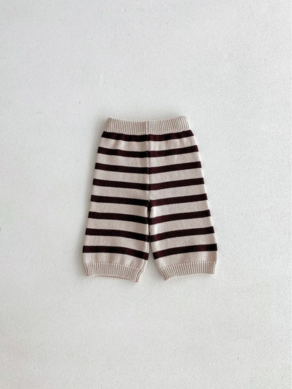 長袖セットアップ coffee pant / 73cm 6-9M ベビーキッズカーディガン/パンツ ベアくまワッペンボーダー襟付きニットジャケット/ニットロングパンツ 2カラー【mh0007415】