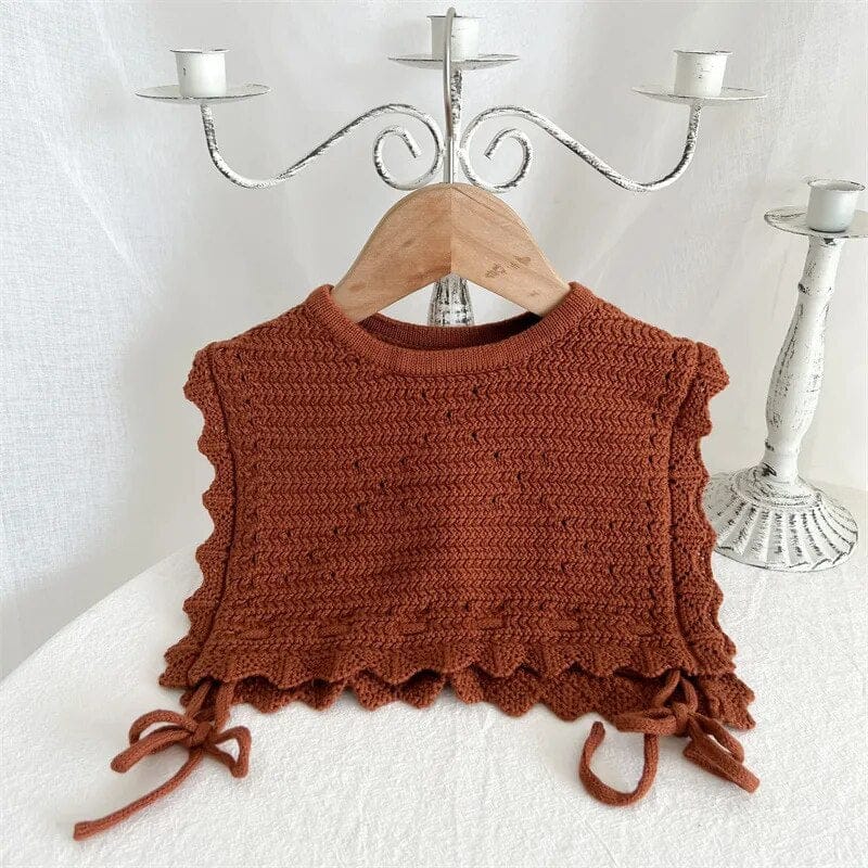 ベスト coffee / S ( 80-100CM) キッズ ニットビブベスト レトロ ショール 重ね着 ベージュ コーヒー 2カラー ガールズ 女の子 子供服