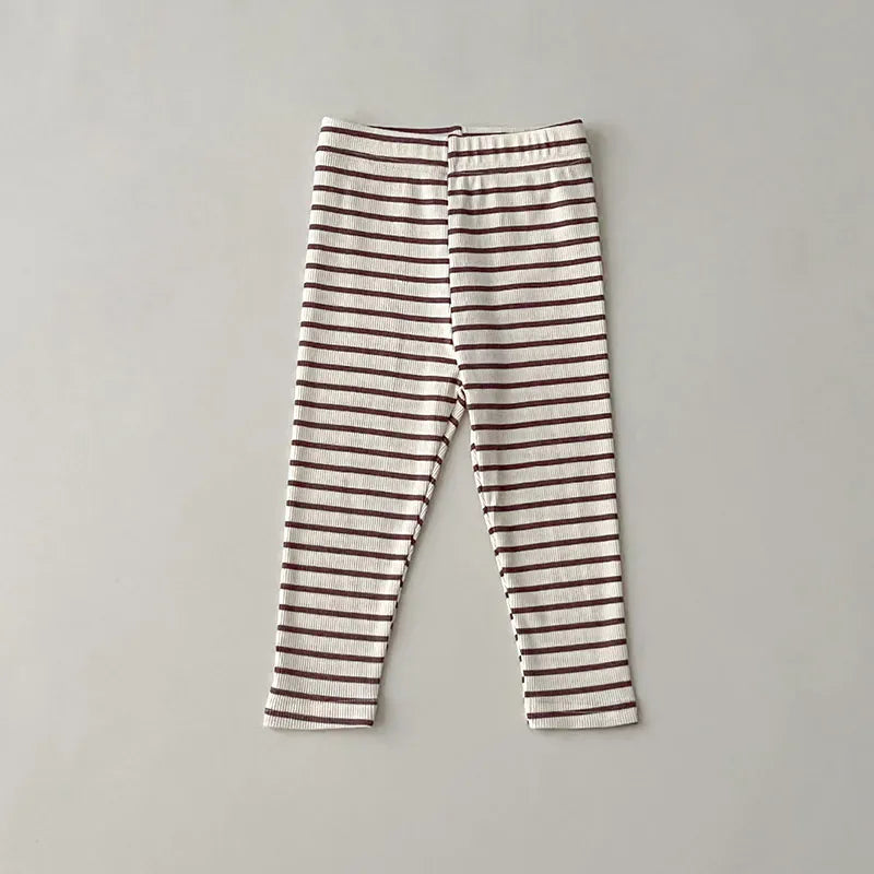 レギンスパンツ coffee stripe / 80cm キッズレギンス 無地 ボーダー レギンスパンツ シンプルベーシック 7カラー