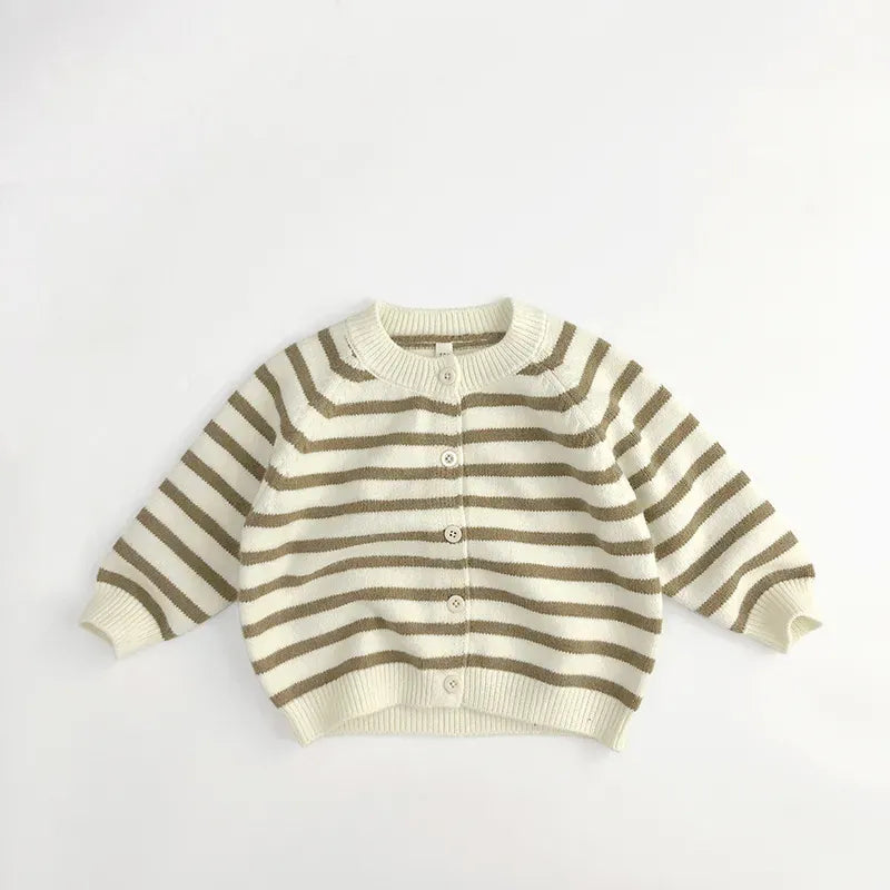 カーディガン・パーカー coffee striped / 80cm キッズ ボーダー ニット カーディガン