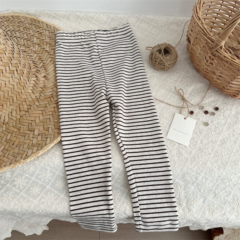 レギンスパンツ coffee striped / 80cm キッズ シンプル ベーシック レギンスパンツ ボーダー 無地 8カラー ユニセックス