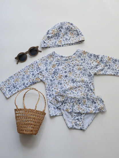 ベビー用水着 color 11 / 80cm キッズ 水着 フラワー 花柄 長袖 ワンピース ビキニ セパレート 帽子 セット ラッシュガード スイムウェア 8スタイル ガールズ【mh0002218】