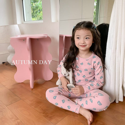 長袖セットアップ color 15 / 80cm キッズ プリント 長袖 パジャマ セット くま ベア チェック フラワー ライオン 恐竜 ユニセックス