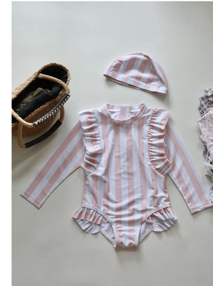 ベビー用水着 color 2 / 80cm キッズ 水着 フラワー 花柄 長袖 ワンピース ビキニ セパレート 帽子 セット ラッシュガード スイムウェア 10スタイル ガールズ【mh0002217】