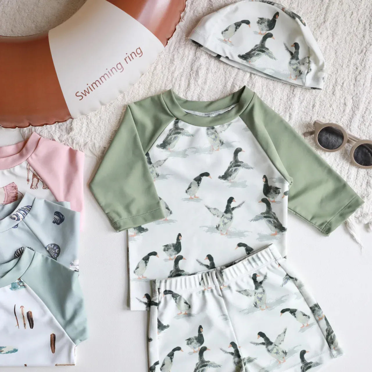 ベビー用水着 color 4 / size 80 2024年新作 キッズ水着 セパレート 長袖 ラッシュガード ガールズ/ボーイズスイムウェア 帽子セット【mh0005024】